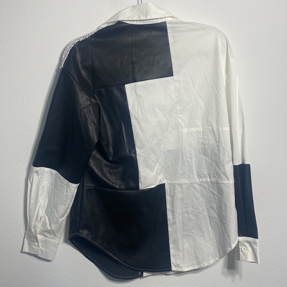 Akira say it again button up blouse with rhinestones and faux leather - Picture 9 of 9